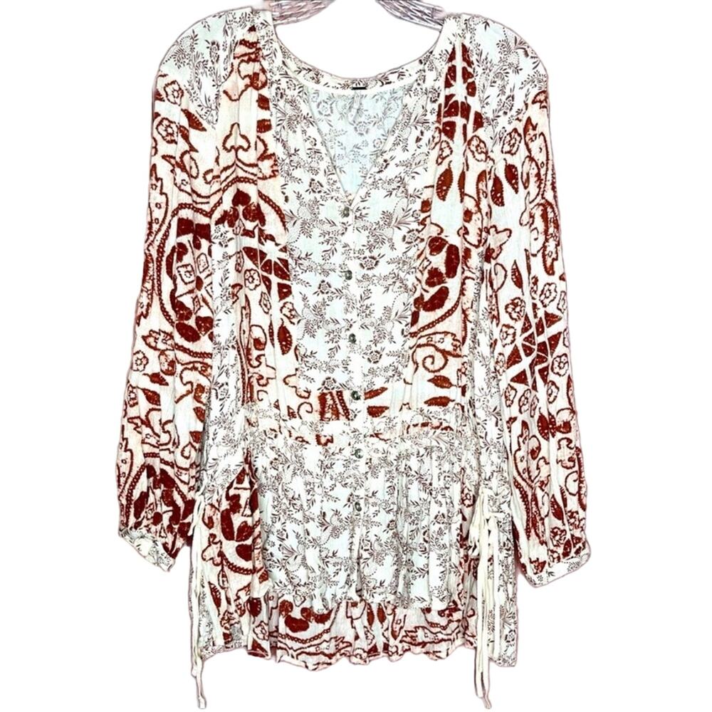 Free People Henna & Floral Design Tunic Top